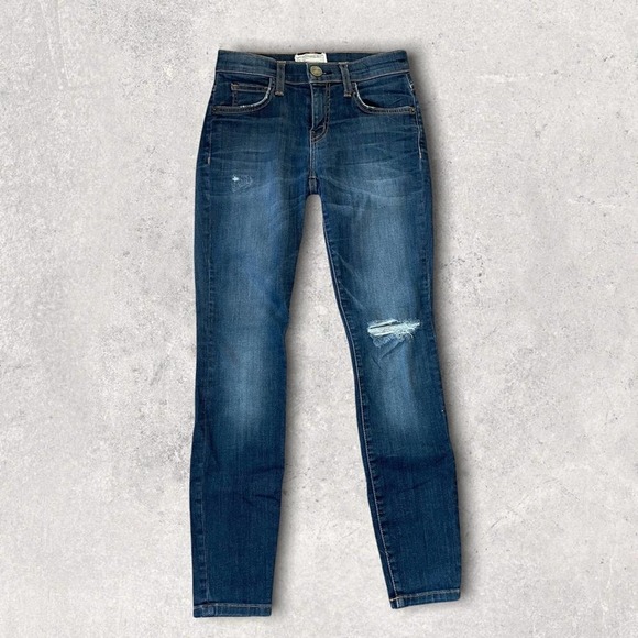 CURRENT ELLIOT DISTRESSED MEDIUM WASH SKINNY DENIM JEAN - 24 - Picture 2 of 10